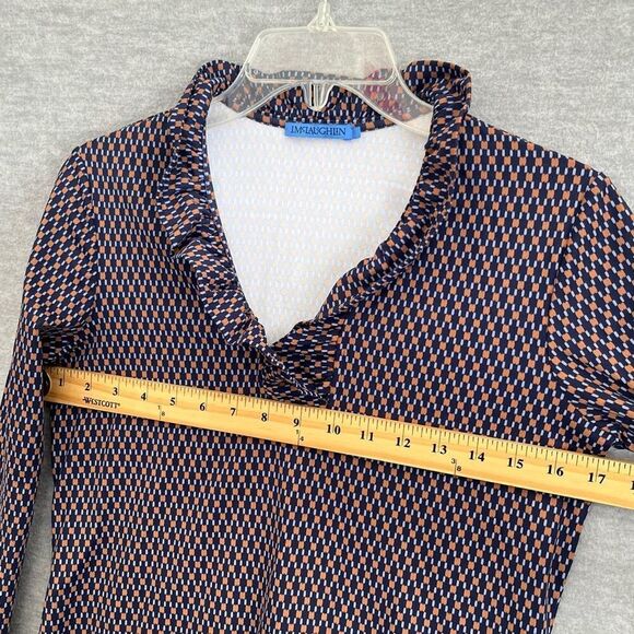 J. McLaughlin Durham Ruffle Top Womens S Catalina Geometric Blue Career Office - Picture 6 of 11